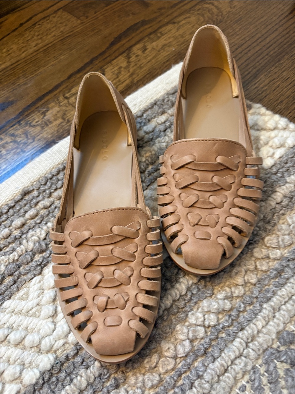 Nisolo Tan Woven Leather Huarache Flats